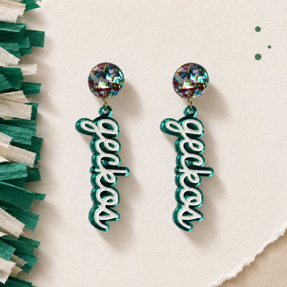 Glitter Gecko Script Dangles