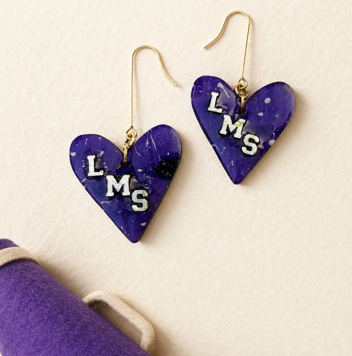Purple Initial Heart Dangles