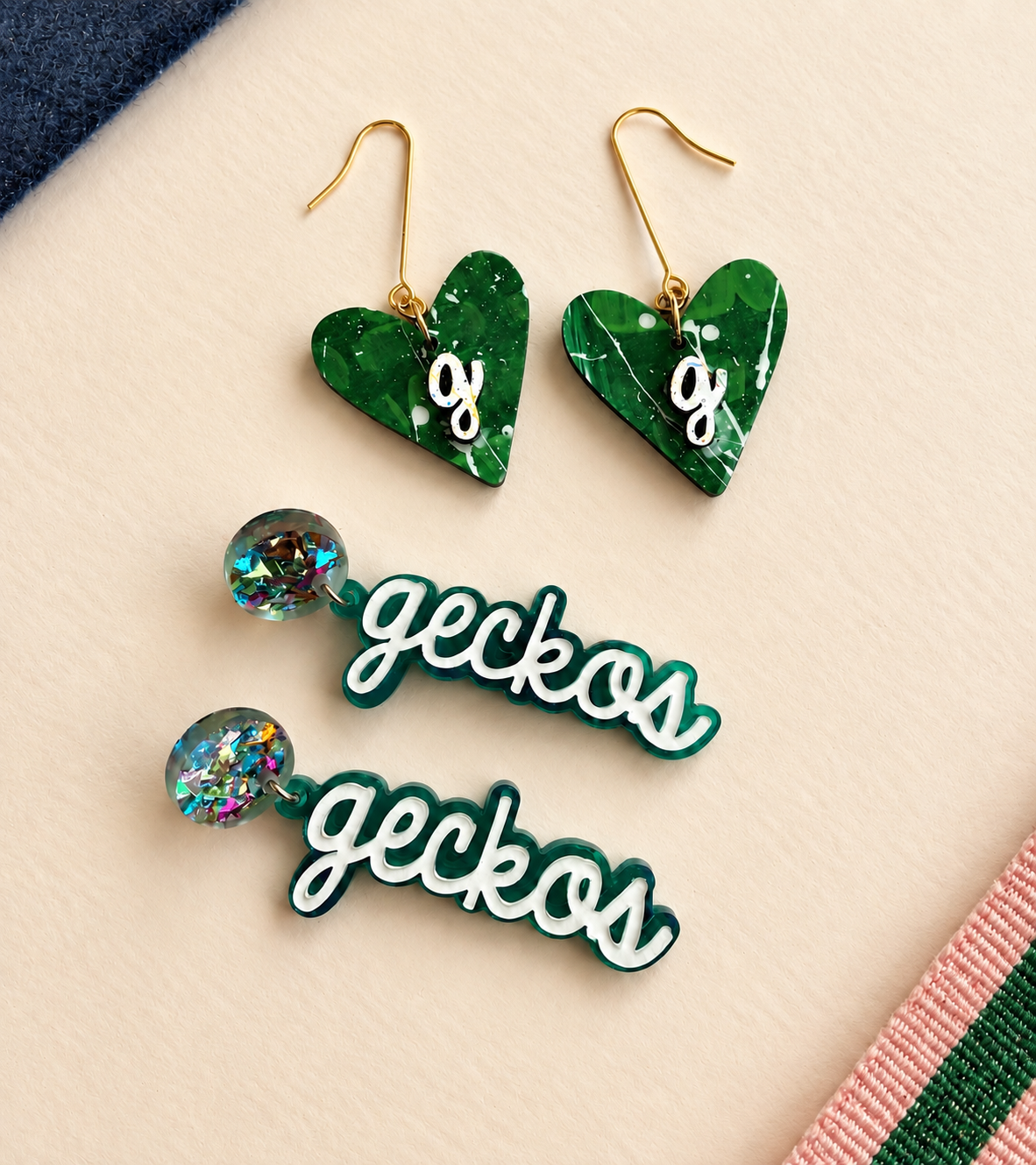 Glitter Gecko Script Dangles